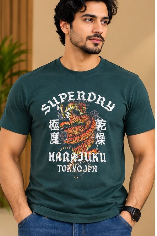 Superdry Dark Green Tiger Graphic Print Round Neck T-Shirt