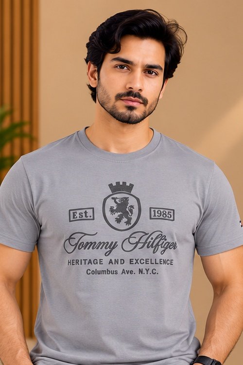T | H Men’s Grey Graphic Print T-Shirt